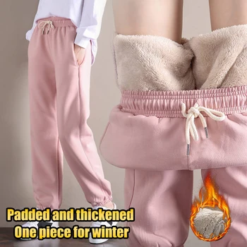 נשים חורף חם חותלות עבות מכנסיים חמים צמר בתוספת גודל ארוכה לעבות מכנסיים אופנה מזדמן Soild צבע חותלות