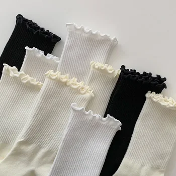 סגנון וינטג ' צדדי שחור לבן גרביים עם כללים עבור נשים כל העונה מזדמן תנועת הסטודנטים מוצק גרבי כותנה