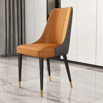 סלון פינת אוכל, כיסאות יוקרה מעור מעצב כיסא עם משענת רגליים ממתכת פנאי מבטא Sillas נורדיקה ריהוט הבית