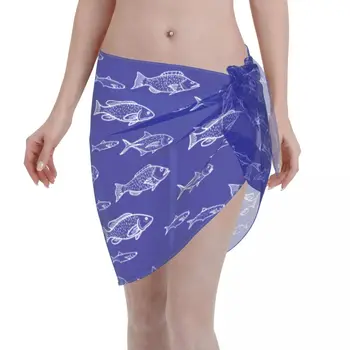 סקסי שיפון בגדי ים Pareo דג ים בעלי חיים לכסות לעטוף סרונג חצאיות החוף מזדמנים שמלת בגד ים ביקיני חיפוי-