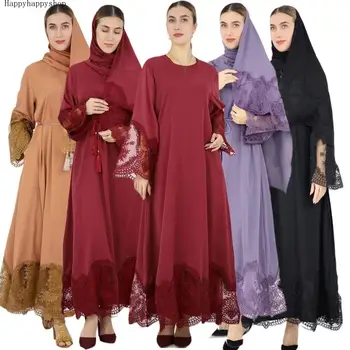 עיד רמדאן פתח Abaya דובאי, טורקיה Kaftan נשים מוסלמיות תחרה, רקמה שמלת קימונו קרדיגן החלוק להאריך ימים יותר האסלאמית בגדים