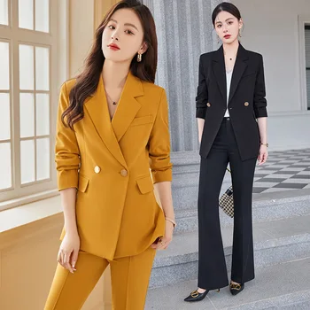 צהוב בלייזר לנשים 2022 סתיו, חורף סגנון קוריאני אופנה הפכפך מיעוט מזדמנים באיכות גבוהה עסקים ללבוש חליפה