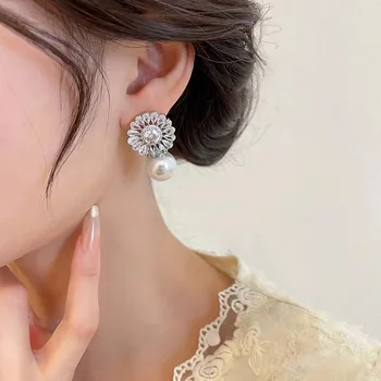 קוריאנית כלה שמלת החתונה עגילים משתה חתונה עגילים נוצץ זירקון יהלום עגילי פנינה אביזרים החתונה