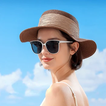 קיץ אופנה חדשה רפיה כובע השמש בנות צרפתית המגבעת חיצונית הצללה קרם הגנה כובע קיץ כובעים עבור נשים כובע קש נשים