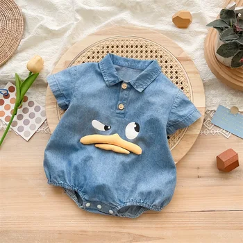 קיץ בגדי תינוקות תינוקת בגד גוף רך ג ' ינס חתיכה אחת הצווארון להנמיך בנים בגדי הקיץ