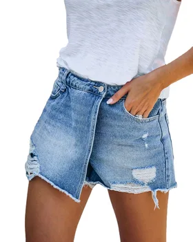 קיץ נשים מכנסי ג 'ינס קצרים חצאיות ג' ינס מכנסיים לובשים רחוב נקרע חור ציצית ג ' ינס קצרים.