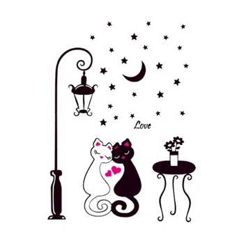 שחור לבן זוג חתולים מדבקת קיר חלון ראווה זכוכית פריסת אלקטרוסטטית קישוט מדבקה עמיד אנטי עכירות