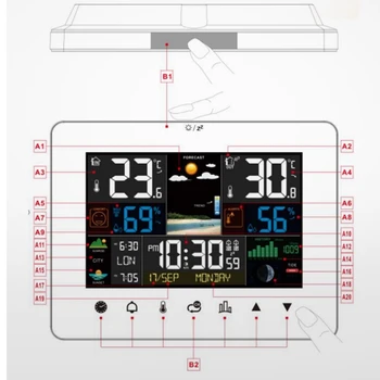 תחנת מזג אוויר עם מסך מגע שעון קיר טמפרטורה מד לחות שולחן שולחן שעונים עם חיישן חיצוני