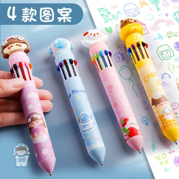10 צבע עט כדורי קריקטורה חמודה סטודנט בבית הספר היסודי עט לחץ על סוג צבע Multi-פונקציה ג ' ל עט כדור נקודת עט