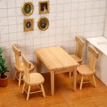 1PC בית בובות מיניאטורי מיני עץ שולחן קפה שולחן כיסאות סימולציה רהיטים דגם צעצועים קישוט בית בובות אביזרים