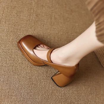 2023 חדש האביב נשים נעלי פלטפורמת מזדמן שמנמן עקבים נעלי נשים בוהן מרובע נעלי אבזם רצועה נשים מרי ג ' יין משאבות