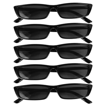 5X בציר מלבן משקפי שמש נשים קטנות מסגרת משקפי שמש רטרו, משקפי S17072 שחורה מסגרת שחורה