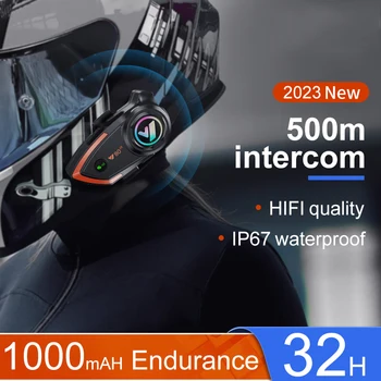 Bluetooth חדש קסדת אופנוע אינטרקום דיבורית 500M הפנימי Communicator 2 רוכבים עמיד למים אוזניות אלחוטיות