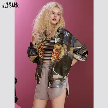 ELFSACK מלא הדפסת חולצות שיפון נשים 2023 אביב/קיץ שרוול ארוך בסיסי יומי מקסימום