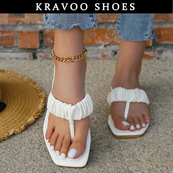 KRAVOO כפכפים נעלי נשים ביץ נשים סנדלים שטוחים נשים נעלי מוצק צבע נשי נעליים ההגירה 2023 חדש נעלי הקיץ