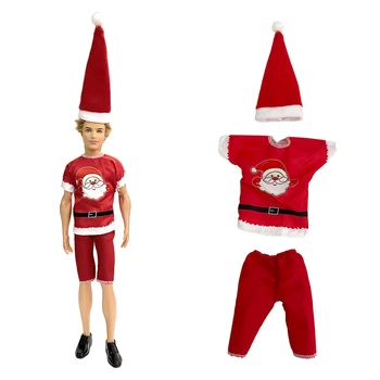New1 להגדיר אופנה סנטה בגדים בובת קן ערב חג המולד חמוד חולצה +כובע על 1/6 זכר הבובה אביזרים המפלגה Cosplay צעצועים