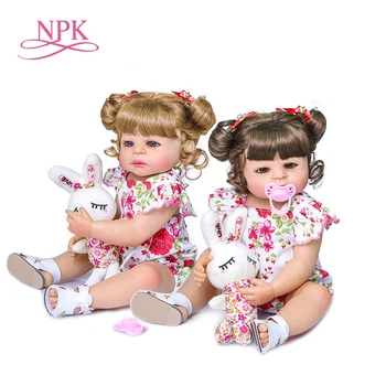 NPK 55cm מקורי תוכנן מחדש תינוקת פעוטה בובה שתי צבע שיער גוף מלא, רך סיליקון בובת הצעצוע