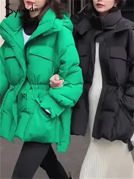 Syiwidii ירוק מעיילי מעיל נשים סתיו חורף מעיל 2023 אופנה קוריאנית מנופחים ז ' קטים מקרית לעבות חם Y2k הלבשה עליונה