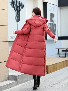 זמן חורף נשים מעיל לבנים אדומות S-3XL נתיק עם הכיפה למטה כותנה מעילים 2022 חדש קוריאני אופנה עבה חום מעיילי ביגוד