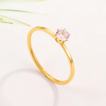 טבעת סוליטייר נירוסטה אופנה קוריאנית דק פינקי טבעות עם AAA+ זרקונים מצופה זהב תכשיטים לנשים KBR111
