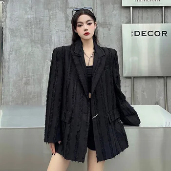 מתאים רופף גדילים שחורים גדולים בלייזר מעיל חדש השרוול הארוך של נשים אופנה האביב הסתיו 2023 גבוהה רחוב ז ' קט נשי בגדים