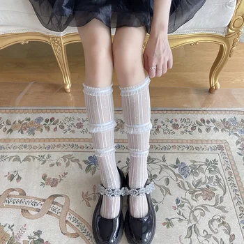 נשים העצום רשת הברך גבוה גרביים לוליטה סגנון 3 שכבת תחרה גרביים ארוכות גותי אסתטי טול גרביים