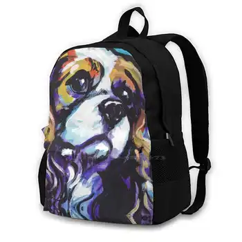 קאבליר קינג צ ' ארלס ספנייל, כלב בהיר צבעוני פופ הכלב אמנות אופנה שקיות נסיעות גב למחשב נייד צבעוני אומנות כיף הכלב אמנות כלב