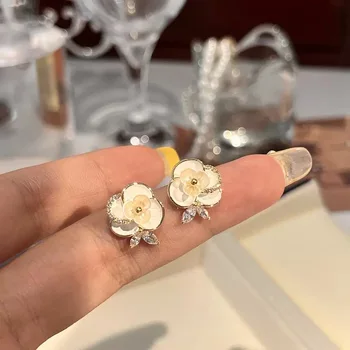 קוריאני ירח הפנינה זירקון הרבעה עגילים לנשים אלגנטי פרח פרחי עגיל יום נישואין תכשיטים לחתונה