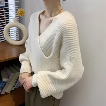 קוריאני עיצוב חיישן סרגה סוודר סוודר באיכות גבוהה חושי הבריח v צוואר מוצק שרוול ארוך דק לובש סוודרים