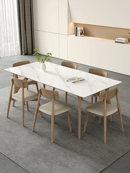 קרם בסגנון עץ מלא רוק צלחת שולחן עץ מלא הרגל שעווה לבנה עץ יומן צבע הנורדית המודרנית מלבנית פשוטה שולחן כיסא
